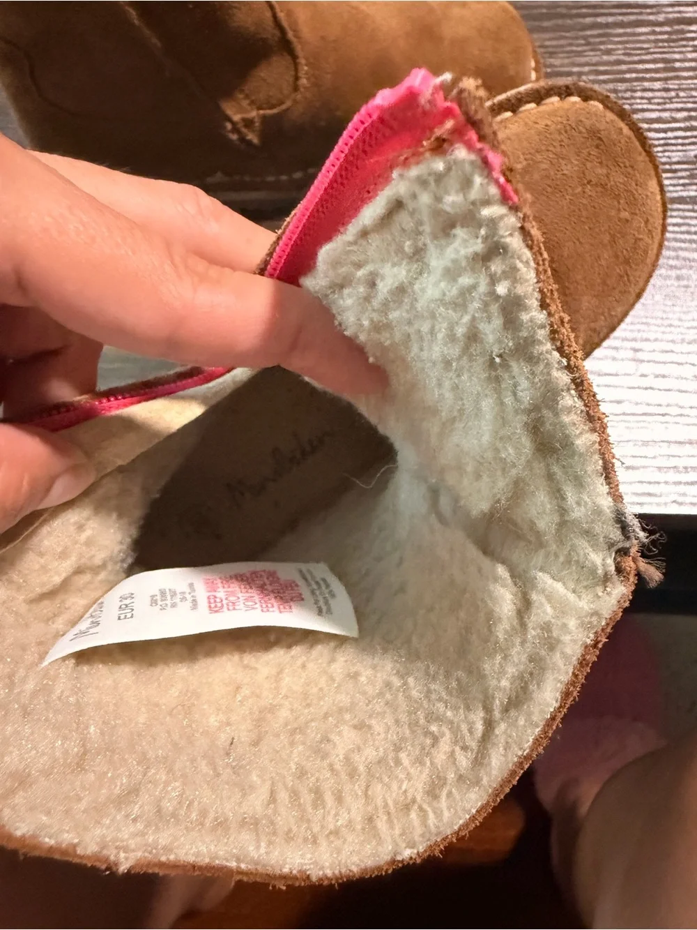 Mini Boden Brown Suede Kids Boots with Pink Zipper
